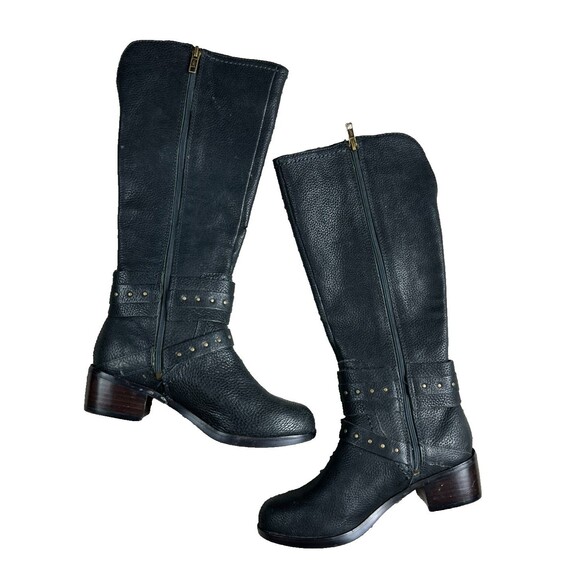 Ugg Australia Women Black Leather Riding Style Fashion Boots Size 5 F29013G - Picture 2 of 12